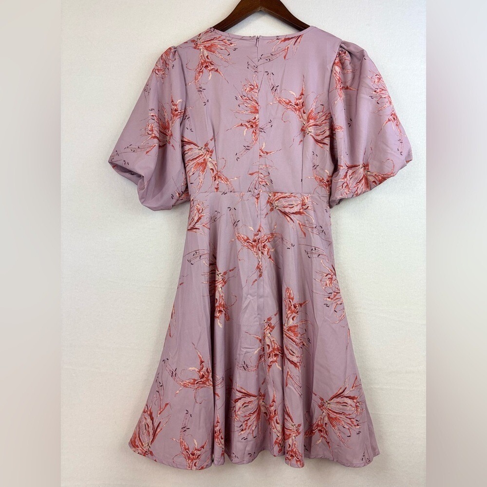 NEW Pink‎ Floral Easter Dress Bow Mini Short Sleeve V Neck Wedding Blush Small - Picture 9 of 14